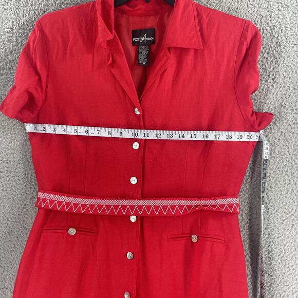 Positive Attitude Dress Womens 14 Red Linen Blend Button Front Midi Dress - Picture 5 of 15
